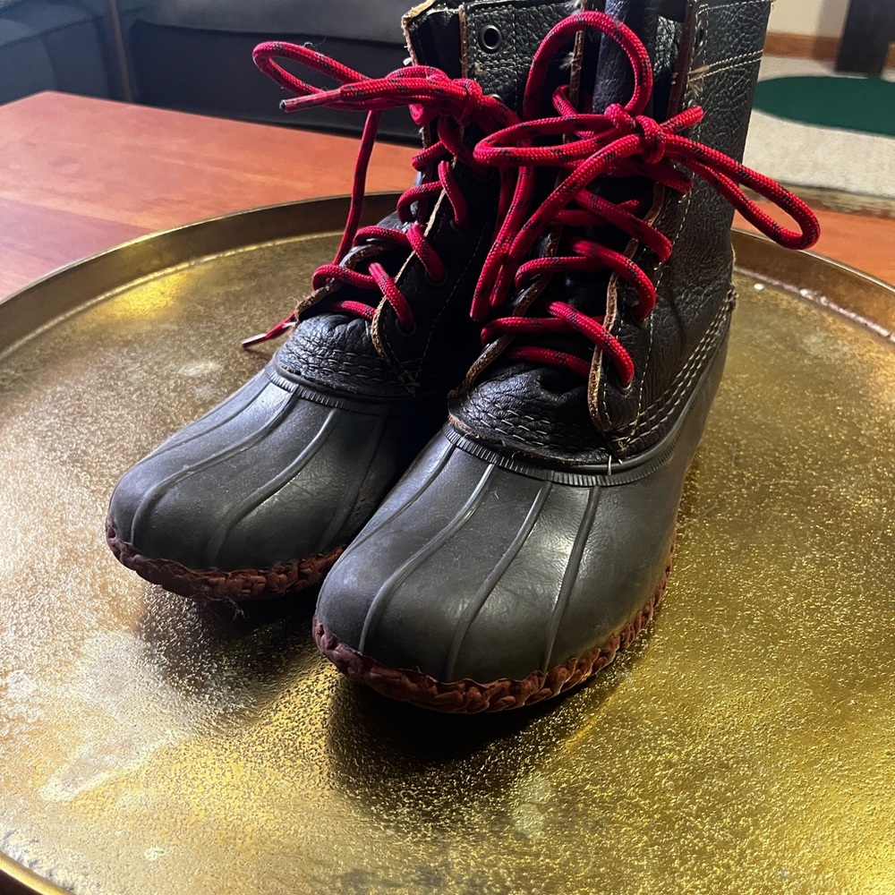 Dark Brown Duck Boots with Red Laces